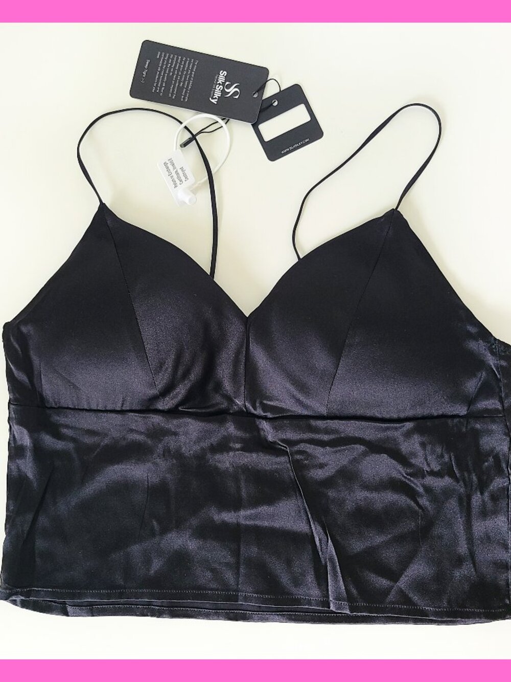 Silk Silky Mulberry Silk Top Bustier Spahgetti Strap Padded Bralette Black - M